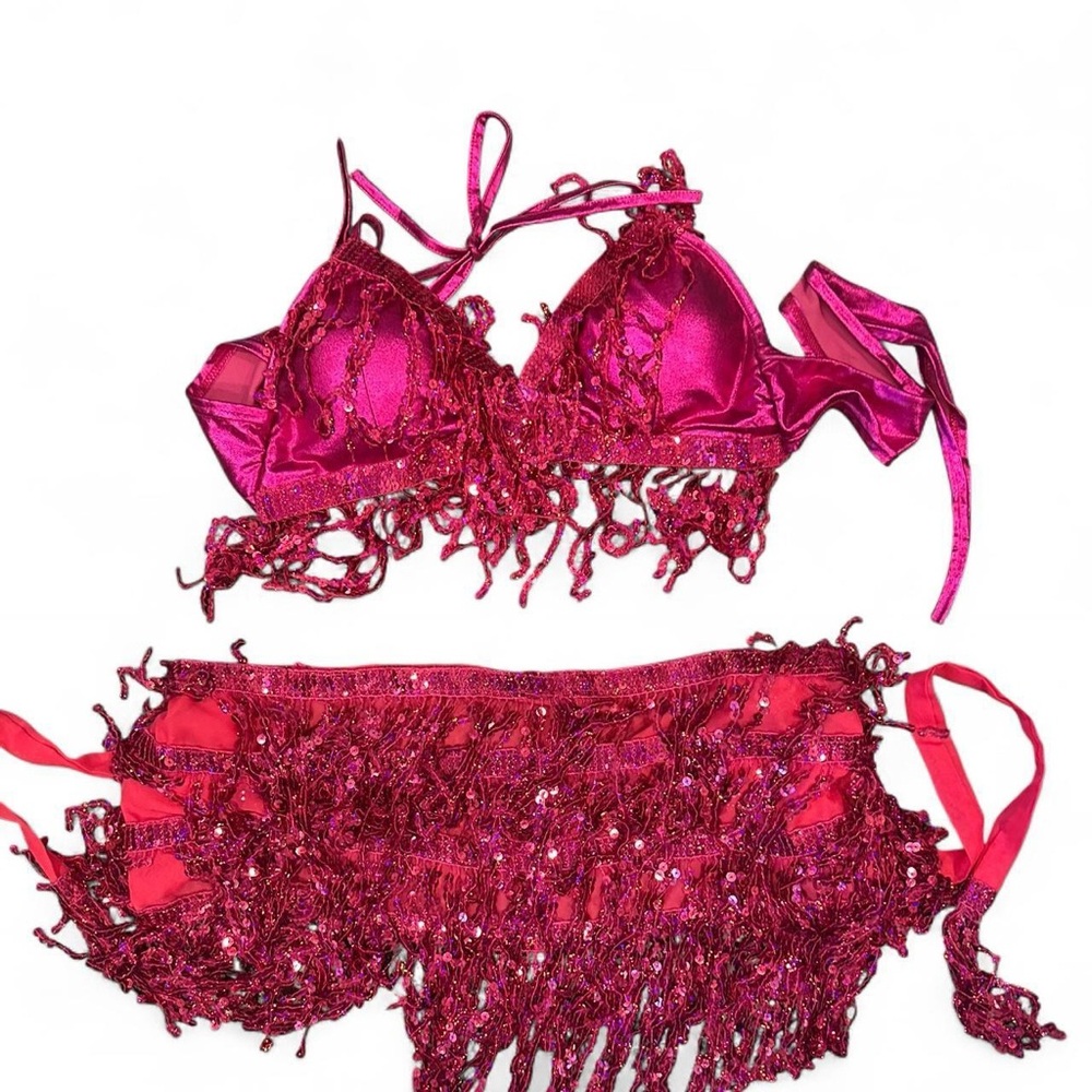 Vibrant Pink Fringe Bikini Set